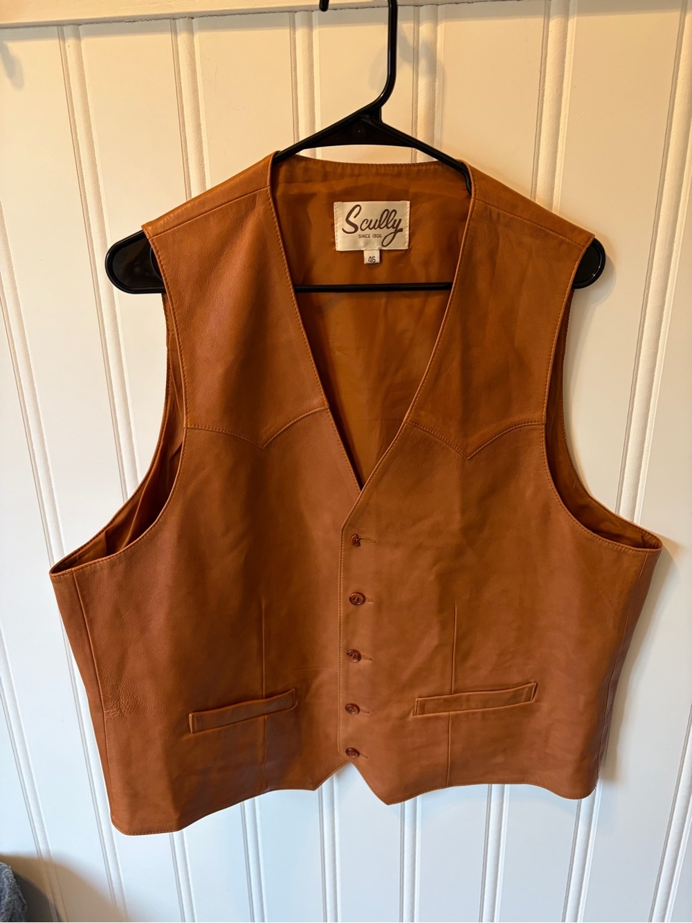 Vintage Scully Men’s Western Leather Vest Size 46 Cognac Saddle Tan Single Point